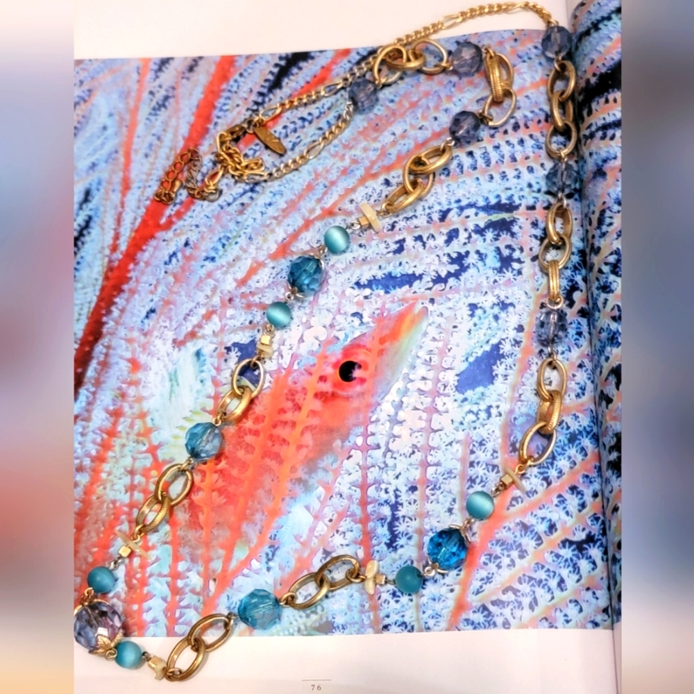 Gold and Blue Beaded Necklace